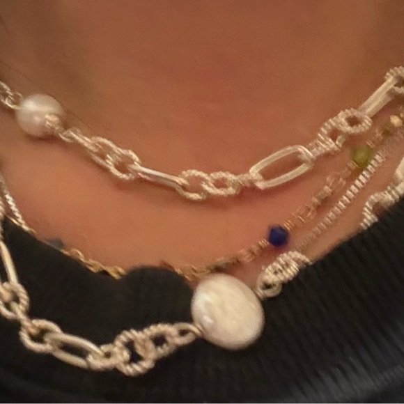 Vintage 925 sterling silver real White Pearl chain link Necklace - Picture 11 of 12